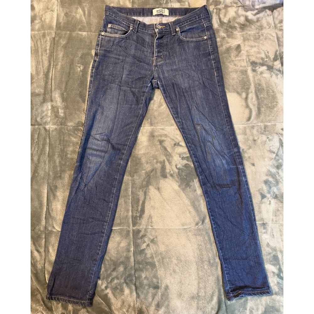 Naked & Famous Denim Super Guy Blue Jeans Button Fly Cashmere Blend Stretch 31